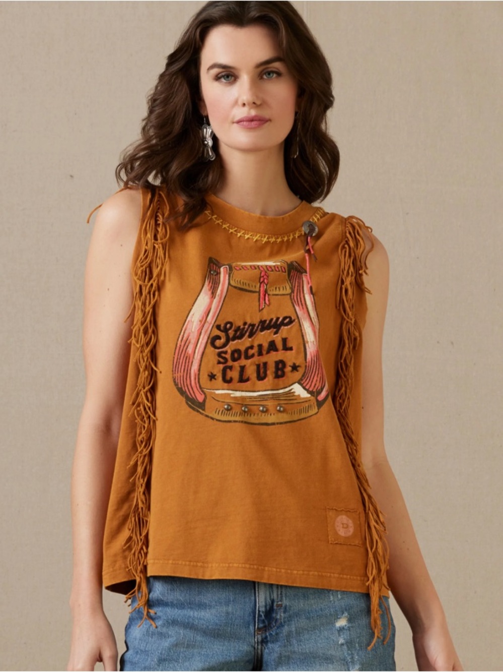Double D Ranch Stirrup Social Club
Tank Top with Side Fringe 
Size Medium NWT